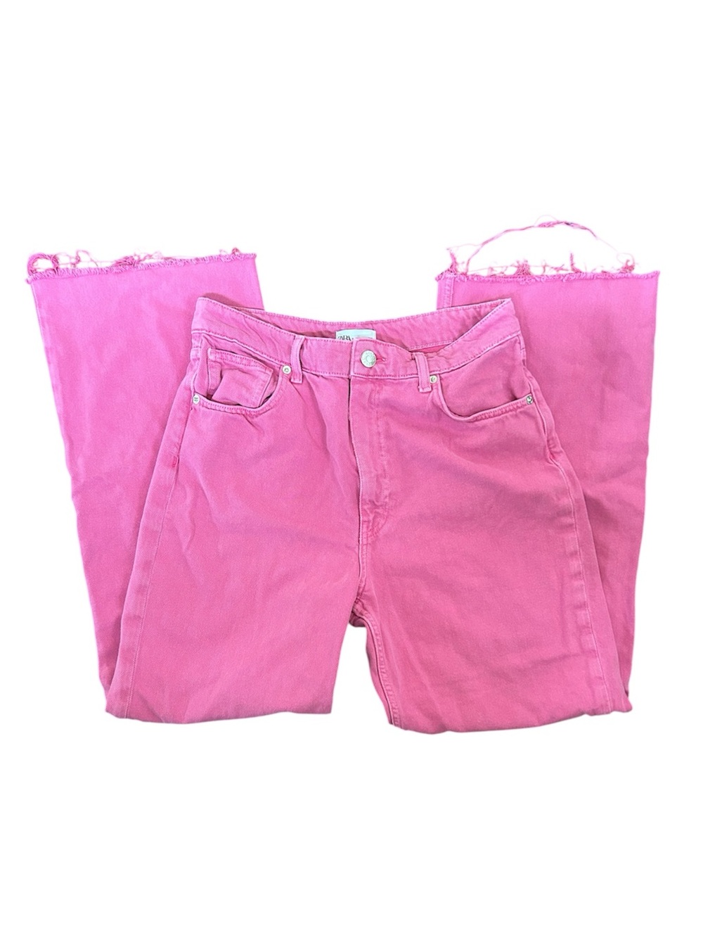 Zara Pink Wide Leg Jeans with Raw Hem